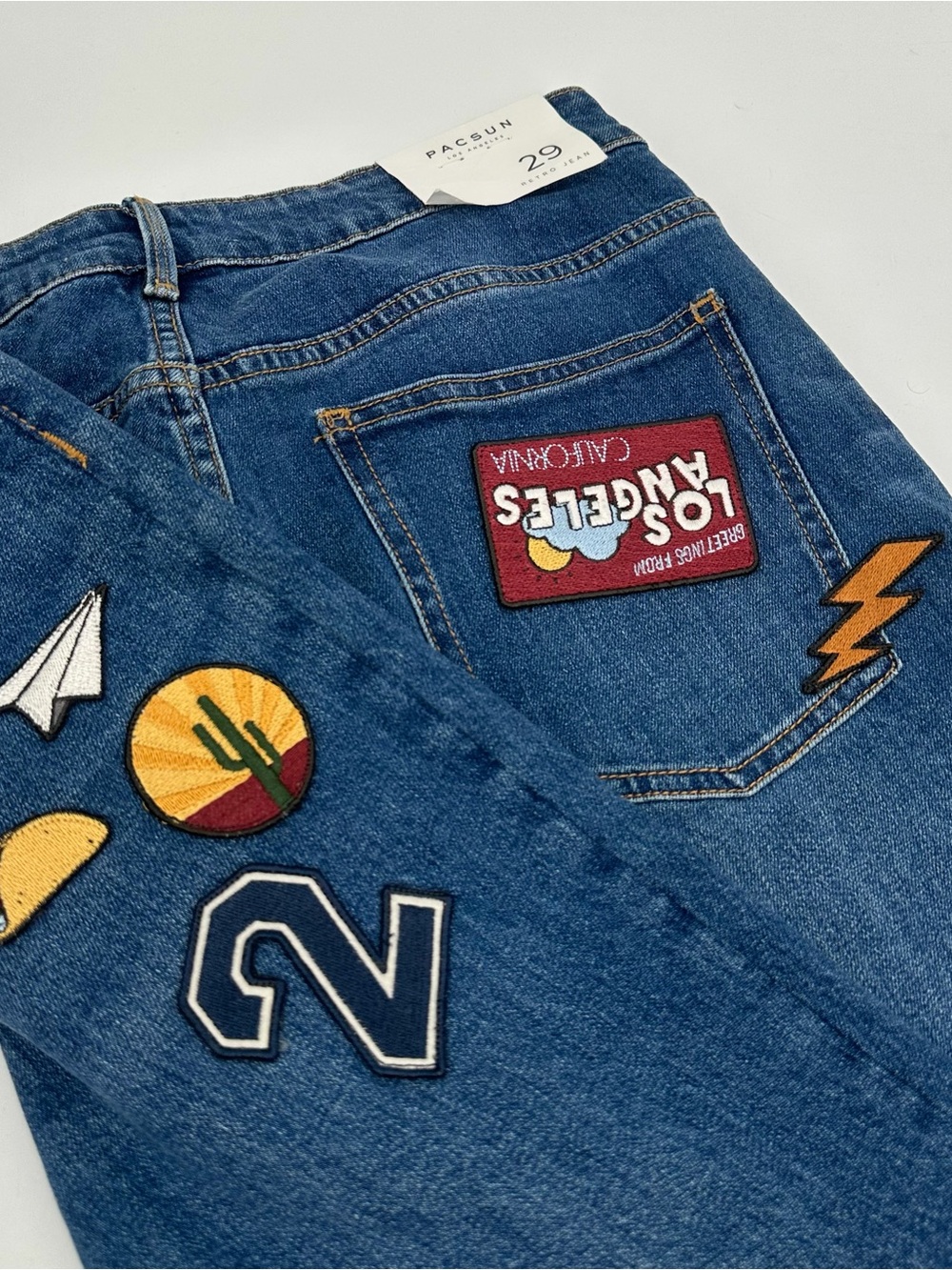 PacSun Retro Jeans Womens 29 Blue Denim Patches Mom High Rise New